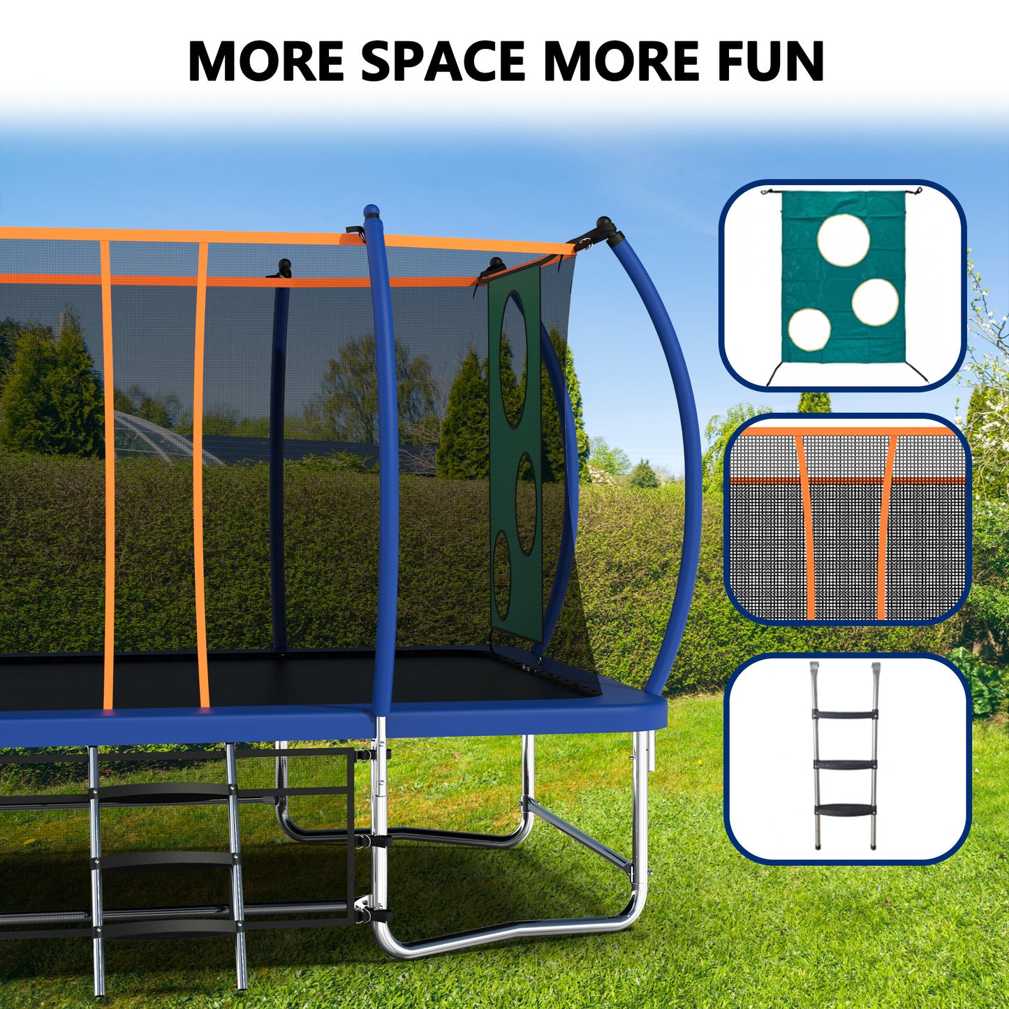 8X14 Rectangle Trampoline Outdoor, Recreational Trampolines for Kids and Adult, Square Trampoline with Net, Strong Heavy Duty Trampoline with ASTM Approval, Tumbling Trampoline