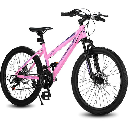 24" Mountain Bike for Teenagers Girls Women, SHINPT 21 Speeds Gear Bicycle with Dual Disc Brakes, Adult Bike with 100mm Front Suspension, Pink