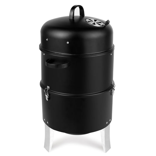 BTMWAY 3-in-1 Vertical Steel Charcoal Smoker,with Double Layer Round BBQ Grill,Easy Assembly for Outdoor Parties, Camping, and Backyard Barbecues