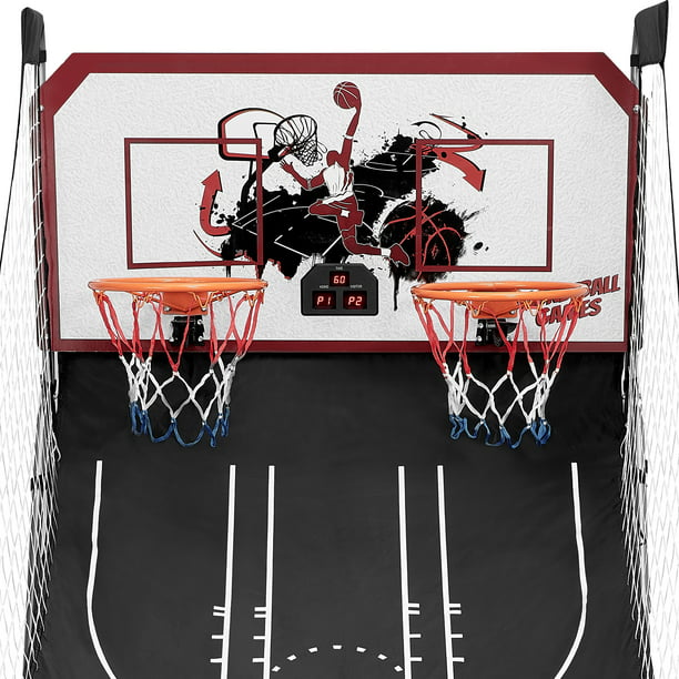 Foldable Arcade Basketball Game for Kids, SHINPT Dual Shot Electronic Basketball Hoop Indoor, Pinball Machine with Shot Timer | Basketball Scoreboard | 6 Balls - 8 Game Modes（Double Mode 2 Players）