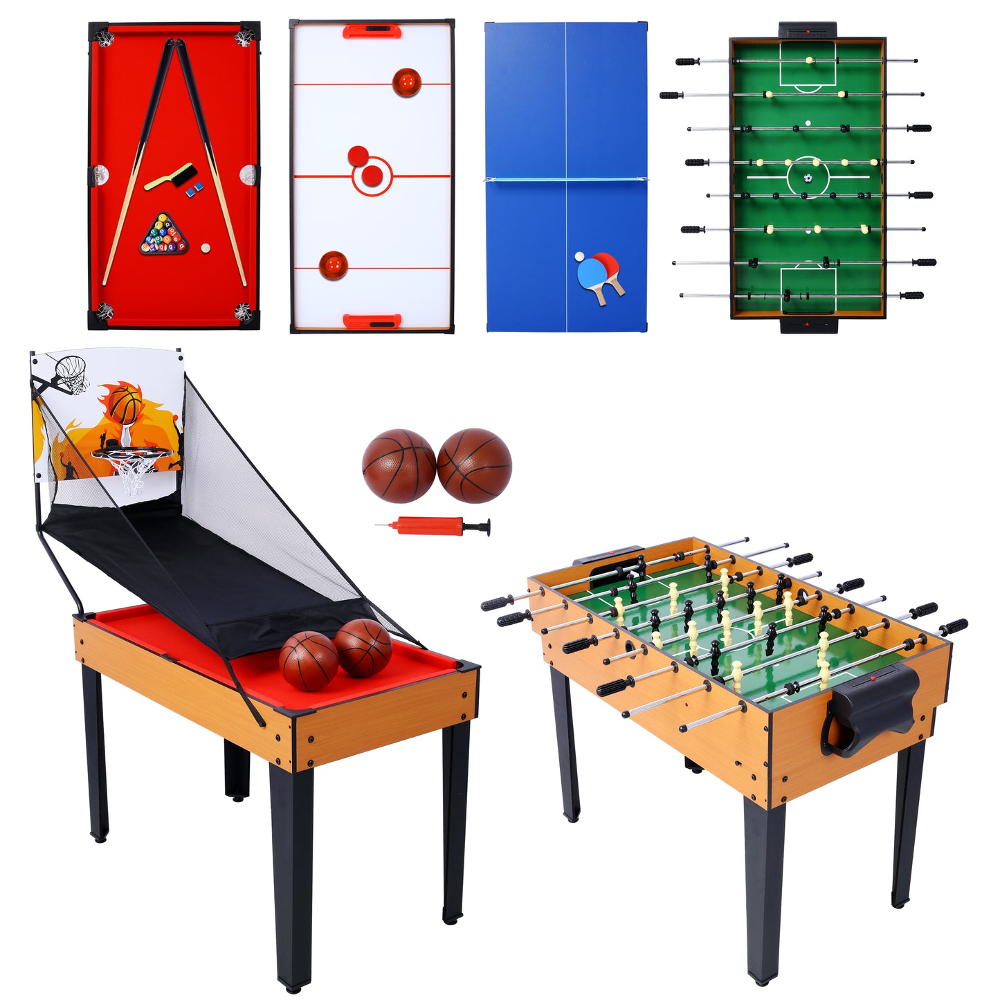 BTMWAY 5-in-1 Multi Game Table, Combo Game Table Set for Game Room, Multifunctional Game Table with Basketball,Billiards, Push Hockey,Ping Pong,Foosball, Perfect for Kids and Families