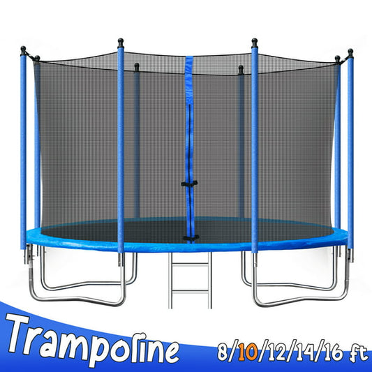 10FT Trampoline for Kids, BTMWAY Outdoor Recreational Trampoline with Safety Enclosure/Ladder, All-Weather Large Trampoline for Backyard Garden Patio, ASTM Approved Trampoline with Steel Support, Blue