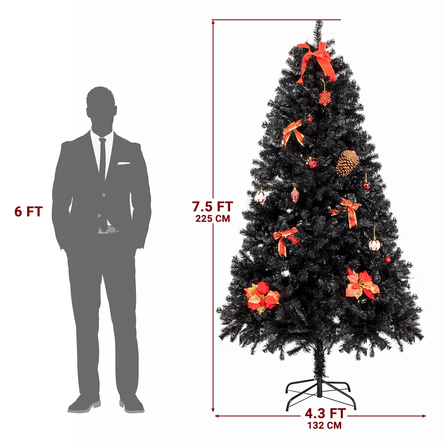 BTMWAY 7.5ft 2500 Branches Without Lights Without Pine Cones Tied Tree Structure Christmas Tree,Black