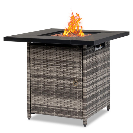 BTMWAY 28 inch Fire Table，50000 BTU Propane Fire Pit Table with Volcanic Stone, Flame-Out Protection,Perfect for Patio, Backyard