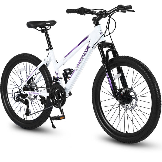 Youth/Adult Mountain Bike, 26 inch Womens Bicycles, Bicicletas Para Mujer for Teenagers Girls, Women MTB with Shimano 21 Speed Grip Shiter and Dual Hand Brakes, White