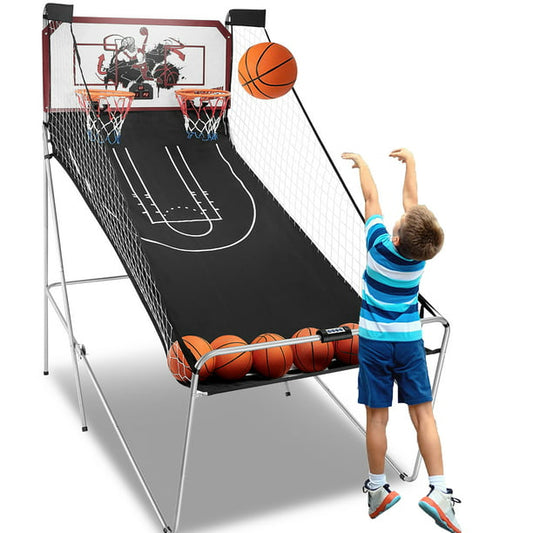 Foldable Arcade Basketball Game for Kids, SHINPT Dual Shot Electronic Basketball Hoop Indoor, Pinball Machine with Shot Timer | Basketball Scoreboard | 6 Balls - 8 Game Modes（Double Mode 2 Players）