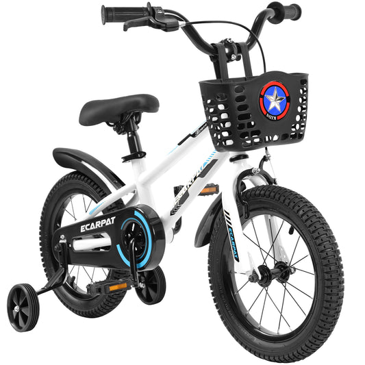 BTMWAY Kids Bike for Boys & Girls Aged 3-10 years, with Training Wheels, Bell, Basket, and Fender , Safe and Stylish Bicycle for Children