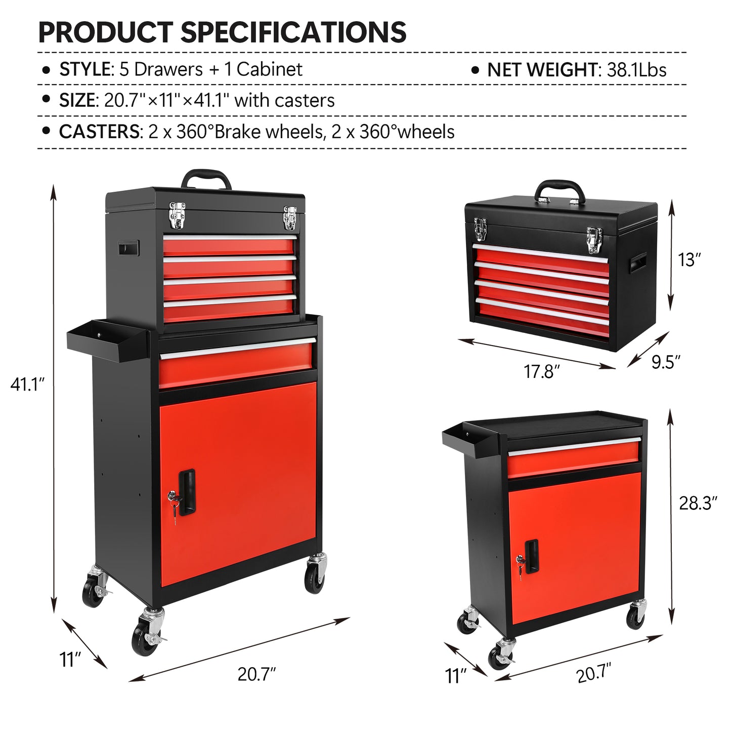 BTMWAY 7-Drawer Rolling Tool Storage Cabinet with Wheels Multifunctional Tool Cart Mechanic Tool Storage Cabinet for Garage, Workshop, Barbershop,red