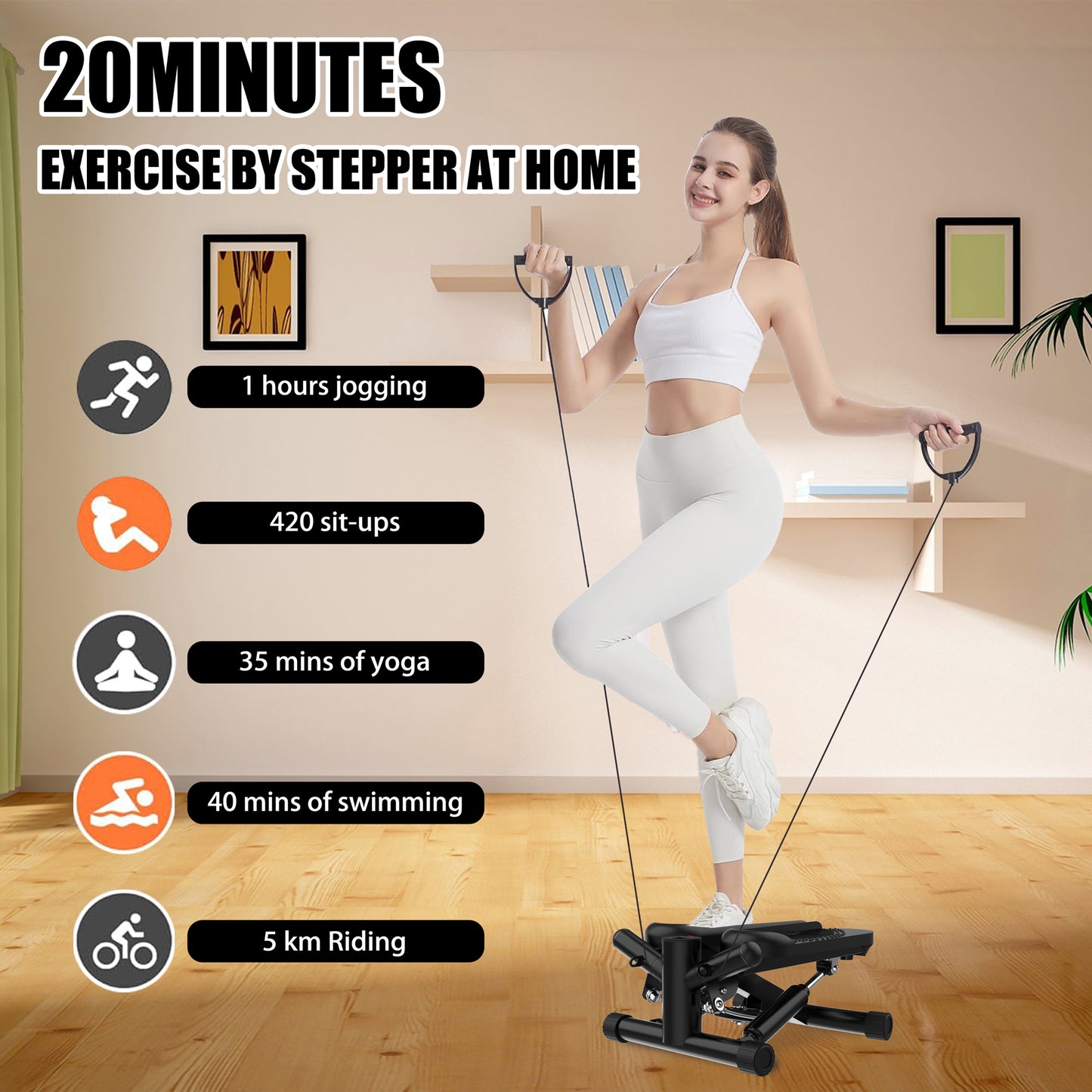 BTMWAY Steppers for Exercise at Home, Under Desk Elliptical with Quiet Design, Mini Stepper with Resistance Bands, Gym Equipment for Home, Fitness Equipment without Installation