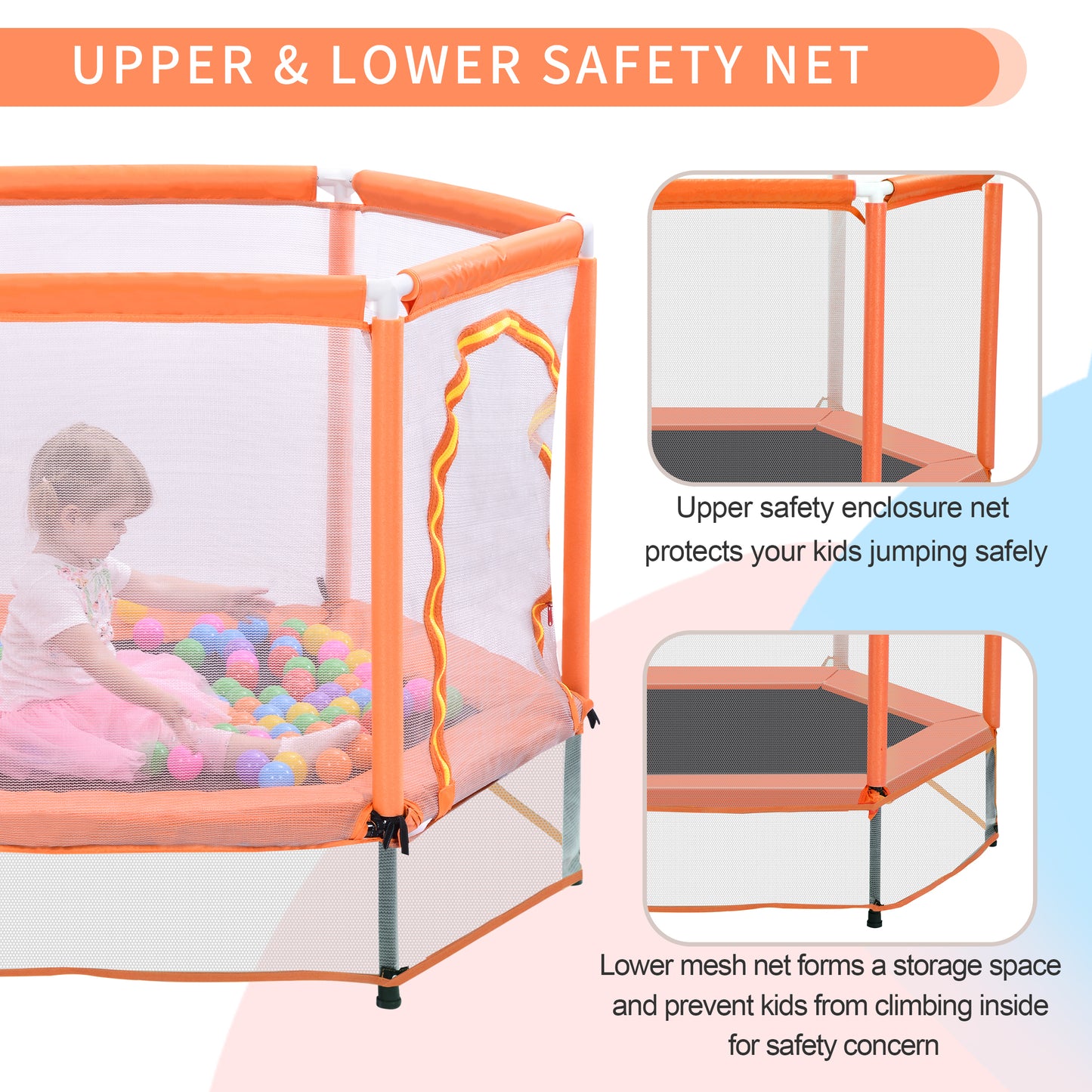 55"Toddler Trampoline, BTMWAY Kids Trampoline with All Round Enclosure Net and Balls, Indoor/Outdoor Ultra Safe Mini Baby Trampoline with Safety Pad, Gifts for Birthday Girls Ages 1-6