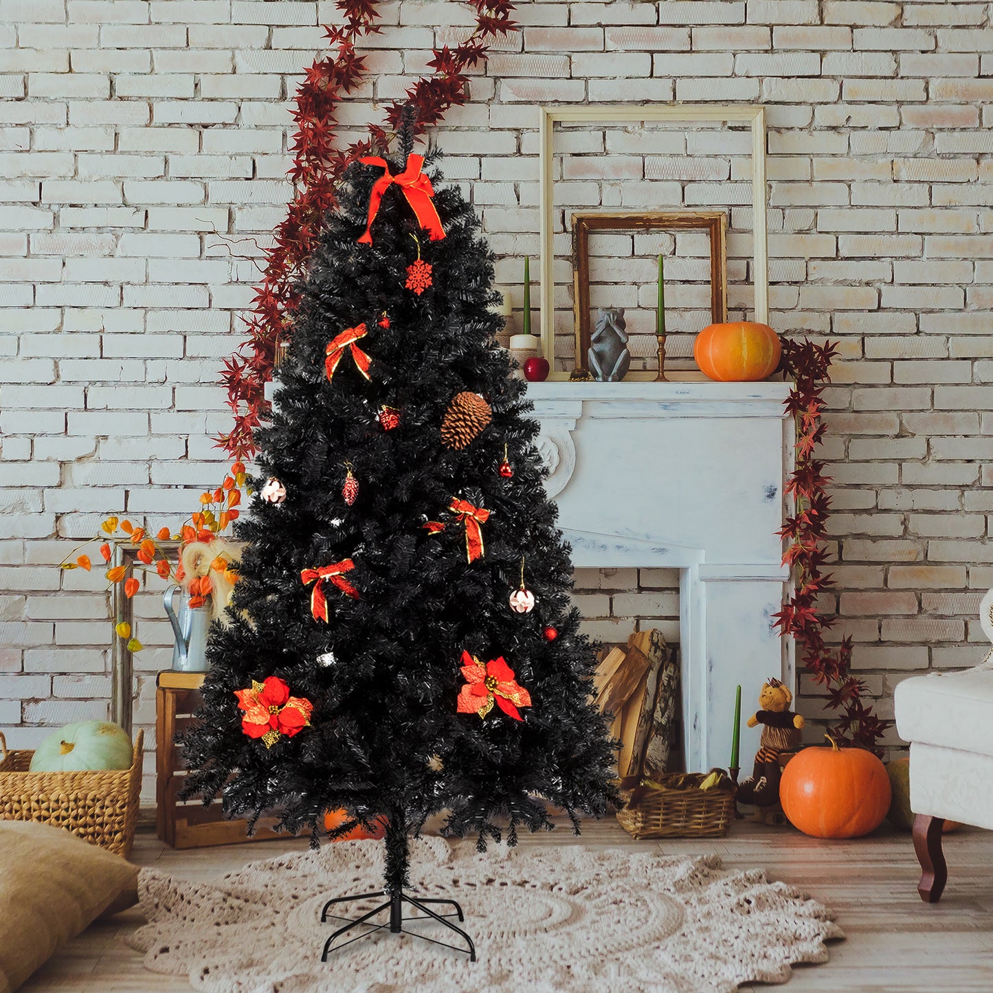 BTMWAY 7.5ft 2500 Branches Without Lights Without Pine Cones Tied Tree Structure Christmas Tree,Black