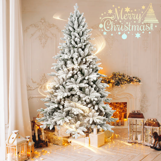 BTMWAY 5ft Flocked Christmas Tree,Realistic PE&PVC Material, Easy to Assemble, Perfect for Indoor Outdoor Decor Garden Bedroom Decoration