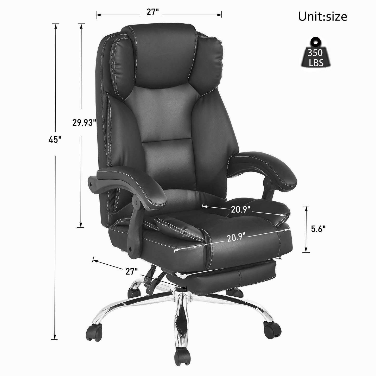 BTMWAY Big and Tall Ergonomic Office Chair with Footrest, Adjustable High Back PU Leather Executive Chair, Comfortable Desk Chair for Back Pain Relief