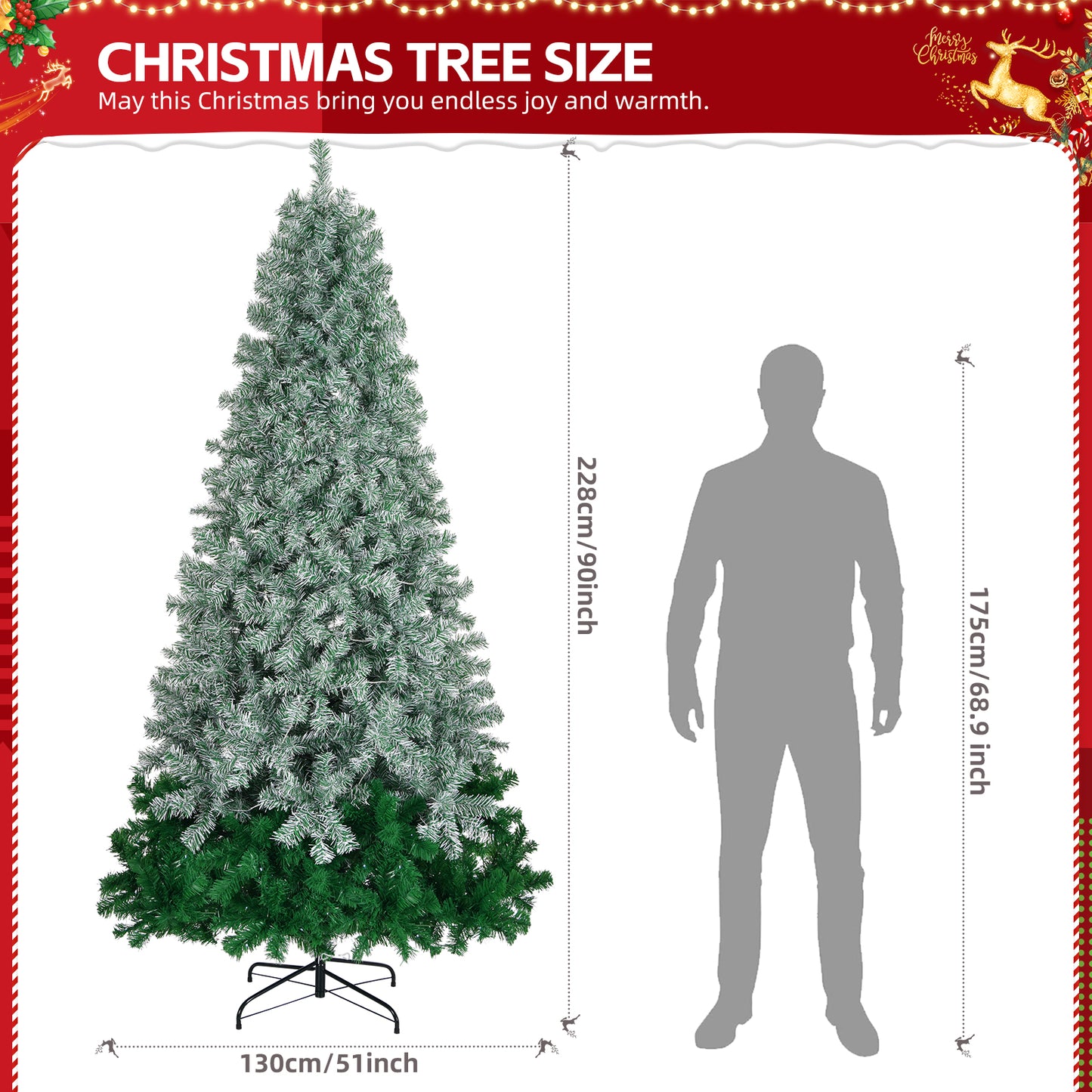 Clearance! 7.5ft Gradient Pre-lit Flocked Artificial Christmas Tree with Remote Control, 300 Lights, 8 modes, Hinged Xmas Pine Tree with 1200 Branch Tips, for Holiday & Indoor/Outdoor Use