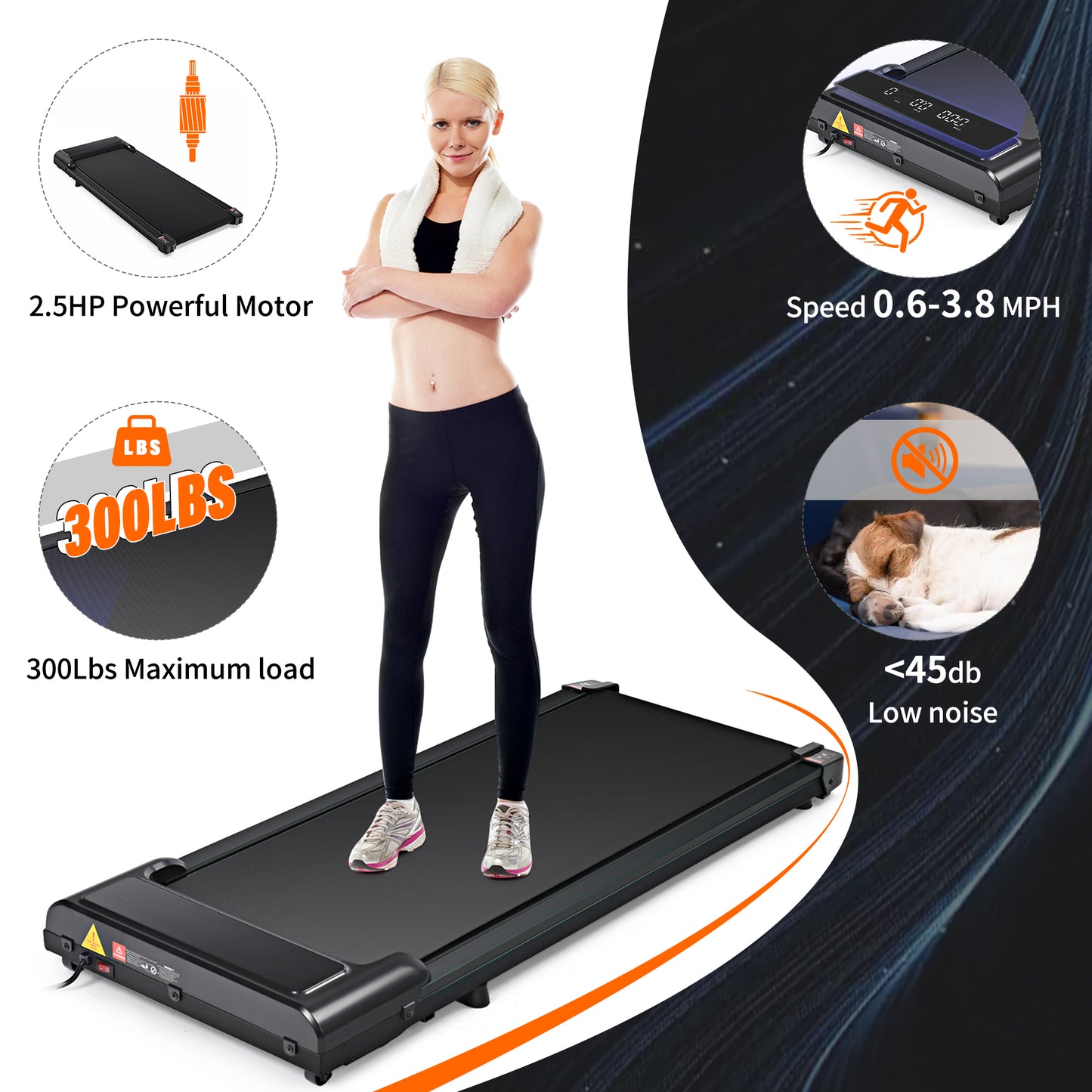 BTMWAY Walking Pad Treadmill 300 lb Capacity, Portable Treadmills for Home& Office, Under Desk treadmill with LED Display Screen, Desk Treadmill with Powerful 2.5HP Quiet Motor