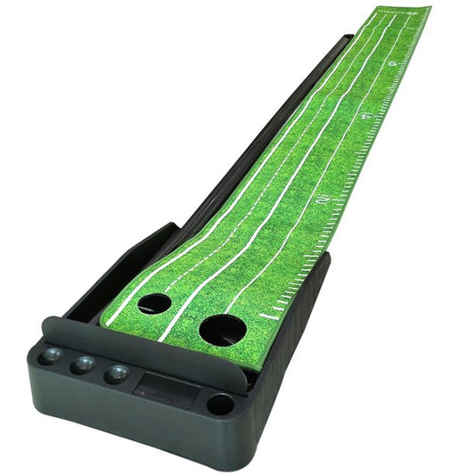 BTMWAY Golf Putting Mat with Return, Portable Putting Mat with Blanket and 3 Balls, 8ft Indoor Putting Mat with Plastic Base, Anti-Slip Backing Golf Putting Mat for Indoor/Outdoor, L