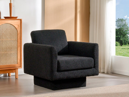 BTMWAY 360° Swivel Accent Chair, 30" Teddy Sherpa Round Armchair with Thick 6-Inch Cushion, Comfy Upholstered Lounge Barrel Chair for Living Room, Bedroom, Nursery, Reading Club, Black