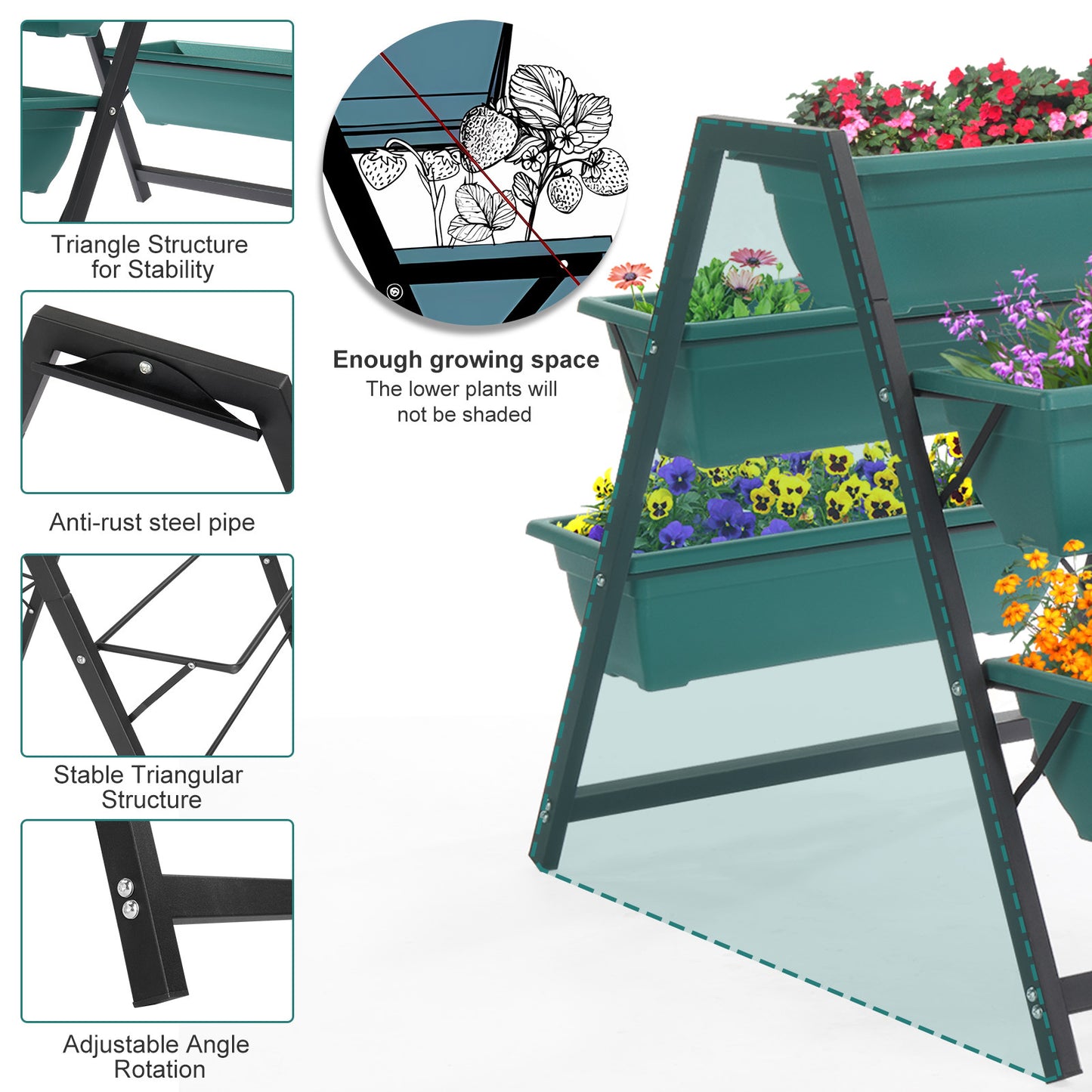 BTMWAY Raised Garden Planter Bed, Tiered Planter Stand with 5 Boxes, Vertical Raised Garden Bed for Herbs, Flowers, or Vegetables in Patio Balcony Indoor Outdoor