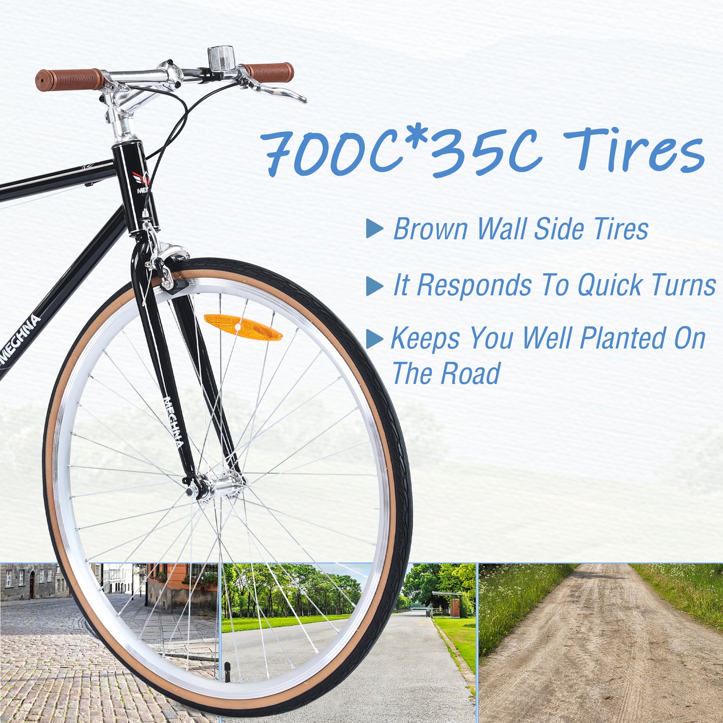 BTMWAY 700C Hybrid Bike,A Single-Speed Retro Style Road Bicycle with Anti-Skid Pedals, Steel Frame for Men & Women, Featuring Double Layer Aluminum Alloy Rims