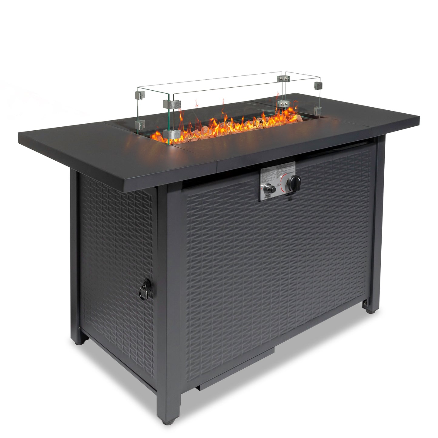 BTMWAY 43 inch Fire Table，50000 BTU Propane Fire Pit Table with Volcanic Stone, Flame-Out Protection,Perfect for Patio, Backyard