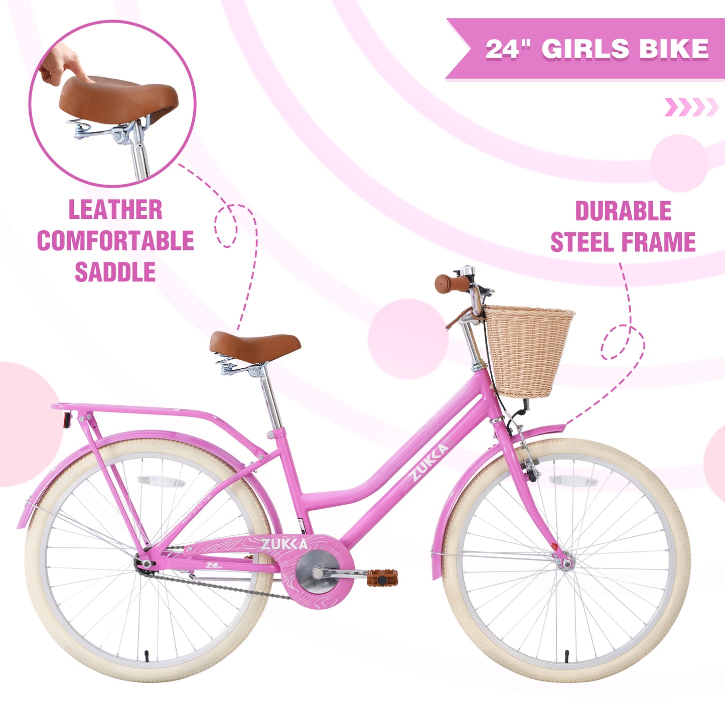 Steel Frame,Multiple Colors, for 10+Years Old Girls Bike,24 inch wheel