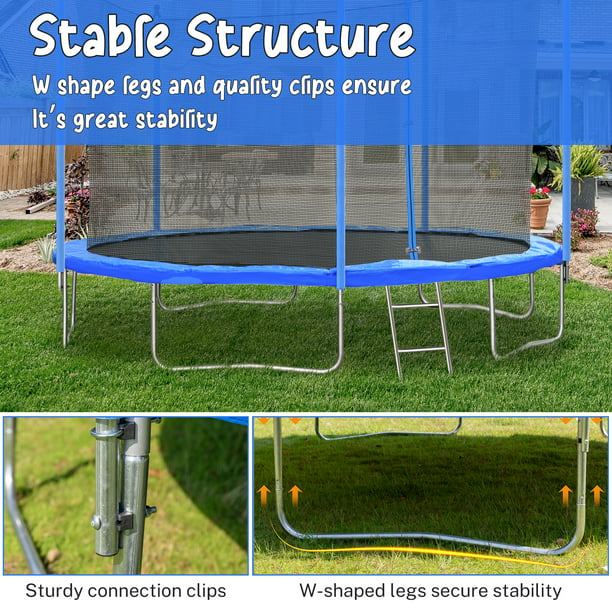 10FT Trampoline for Kids, BTMWAY Outdoor Recreational Trampoline with Safety Enclosure/Ladder, All-Weather Large Trampoline for Backyard Garden Patio, ASTM Approved Trampoline with Steel Support, Blue