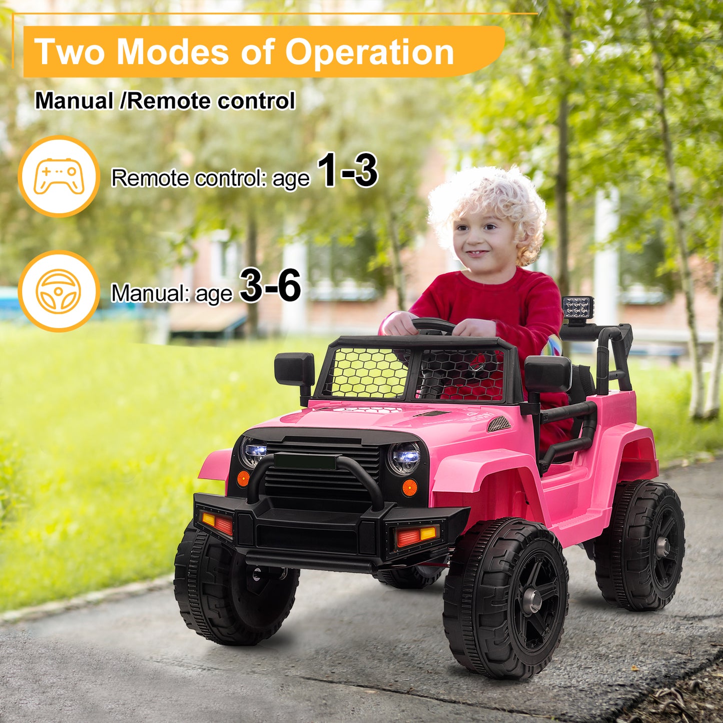 BTMWAY 12V Kids Ride on Truck Car with Parent Remote Control, Power Car Wheels, Electric Vehicles Toys with 3-Speed, Music, Bluetooth, MP3, LED Lights, Pink