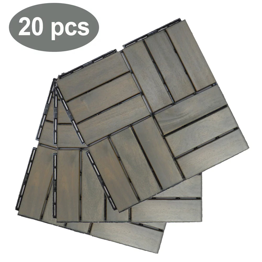 12" x 12" Outdoor Floor Tiles, BTMWAY Square Teak Interlocking Deck Tiles, All-Weather Waterproof Wood Acacia Tiles Patio Garage Flooring Tiles for Garden Deck Poolside, Set of 20 Tiles, A6937