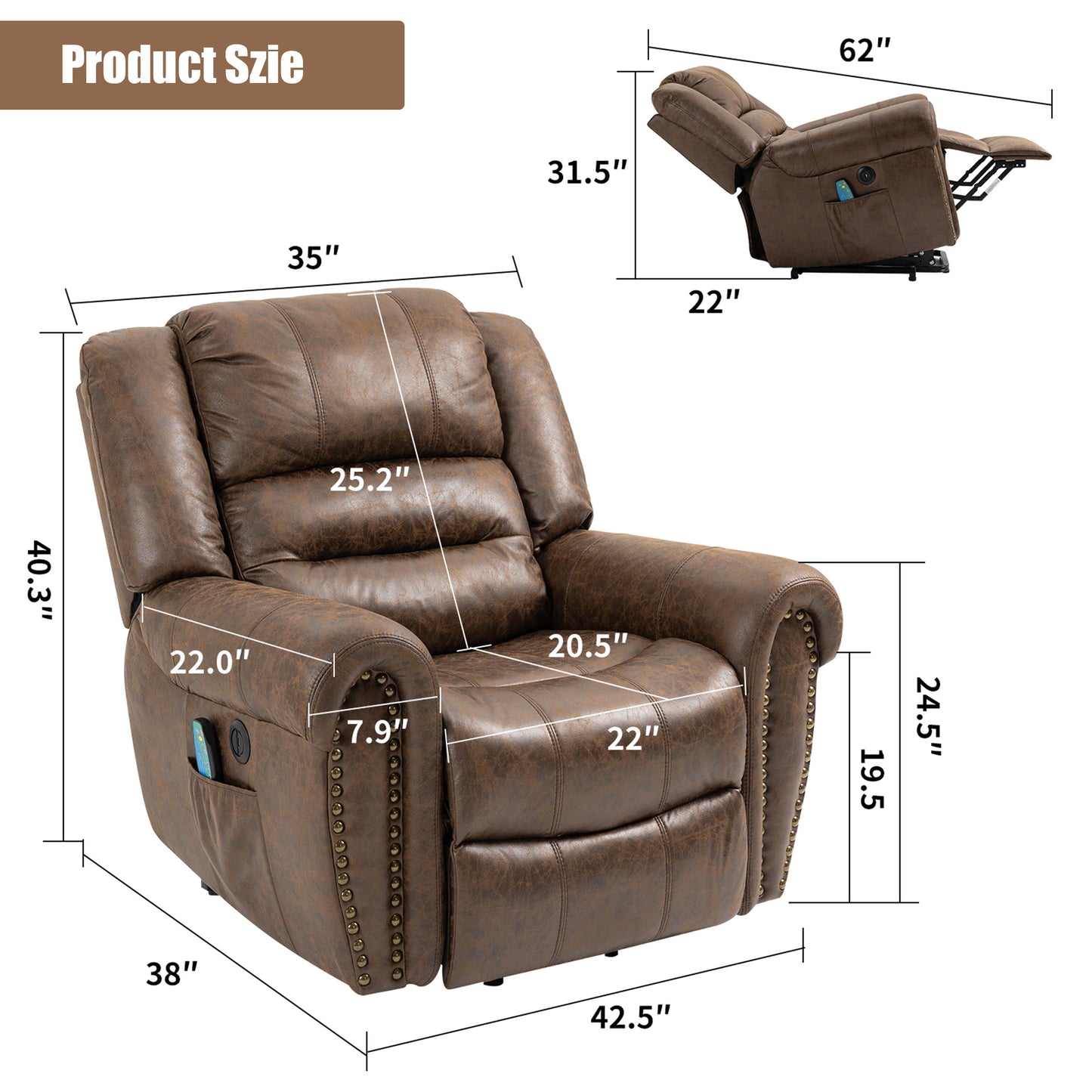 BTMWAY Faux Leather Power Lift Recliner, LJC03