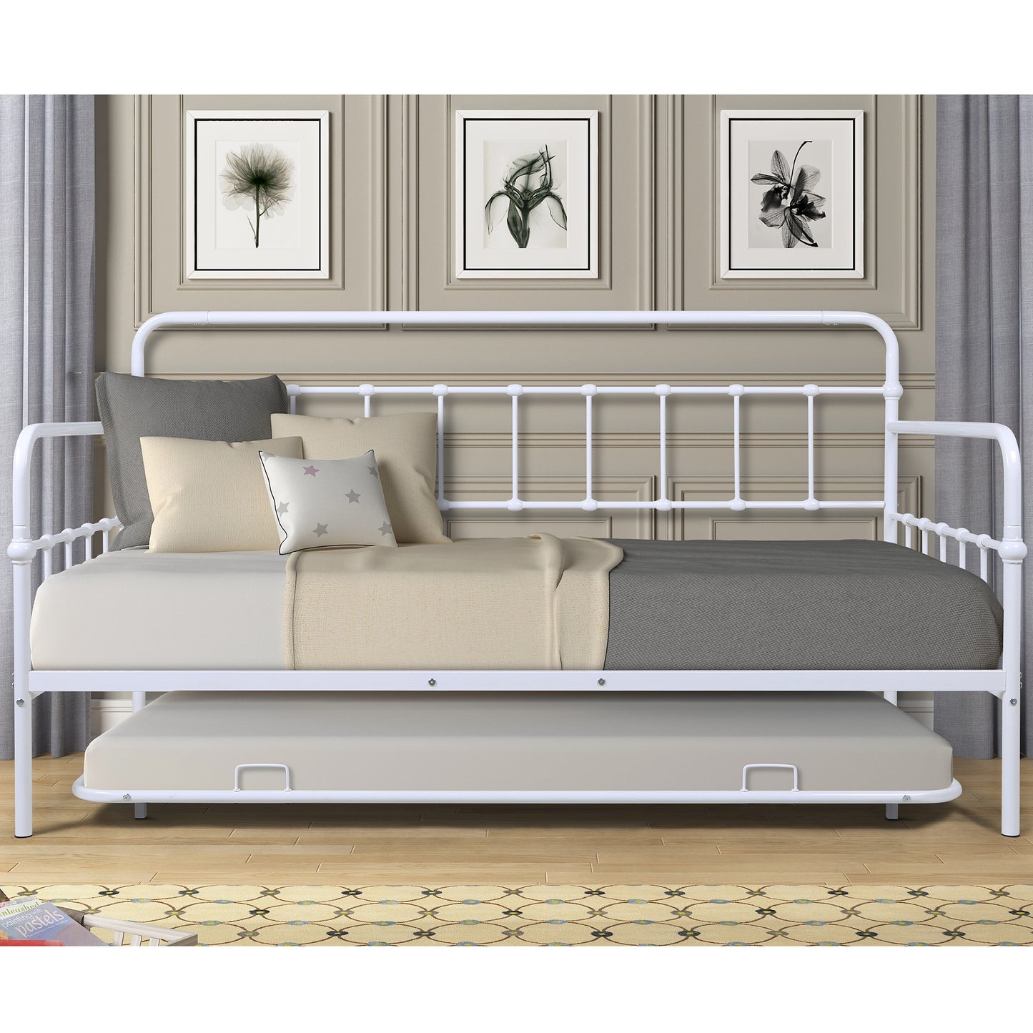 BTMWAY Twin Daybed with Trundle Included, Metal Daybed Frame with Pull-Out Trundle Bed