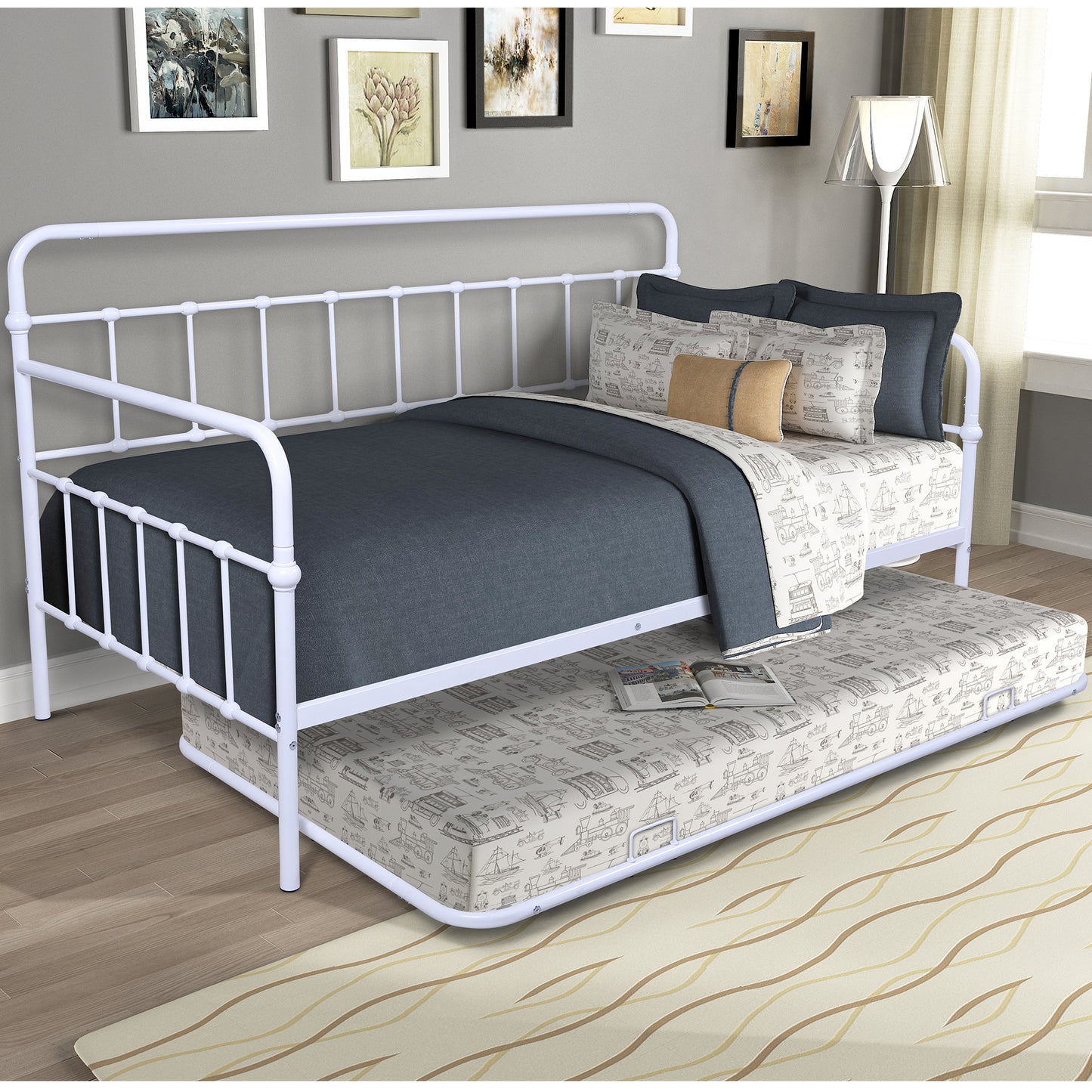 BTMWAY Twin Daybed with Trundle Included, Metal Daybed Frame with Pull-Out Trundle Bed