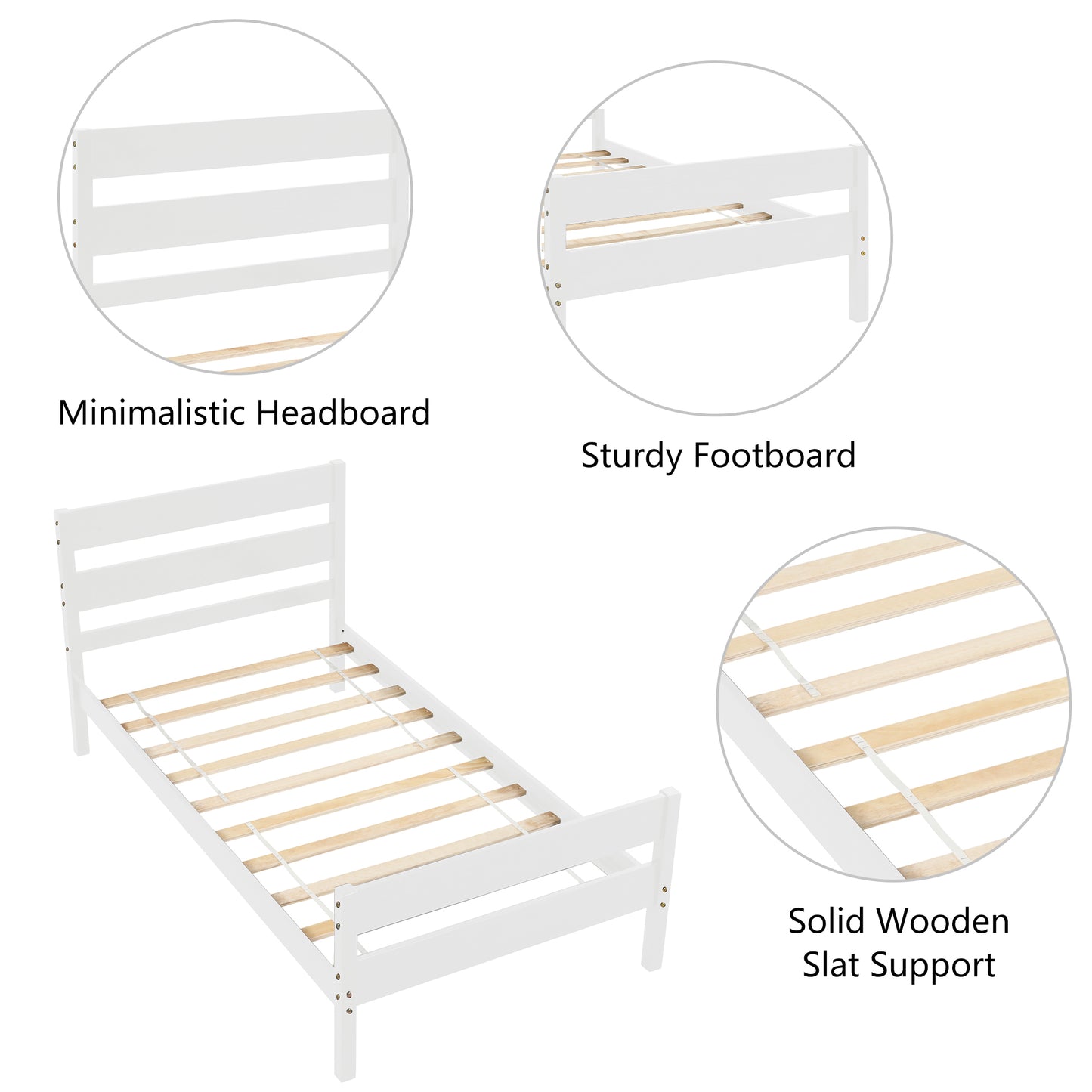 BTMWAY Wood Twin Bed Frame for Kids, Solid Wood Platform Bed Frame with Headboard and Footboard, LJC