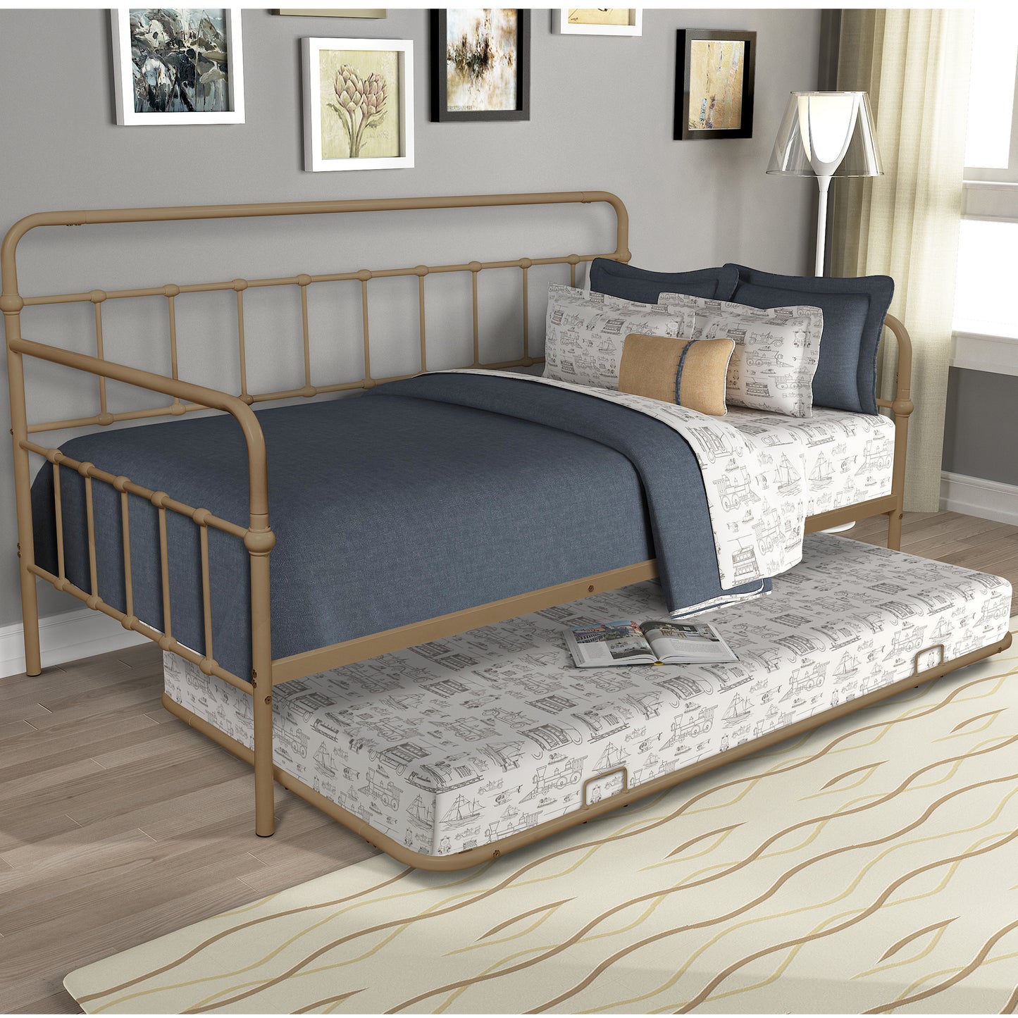 BTMWAY Twin Daybed with Trundle Included, Metal Daybed Frame with Pull-Out Trundle Bed