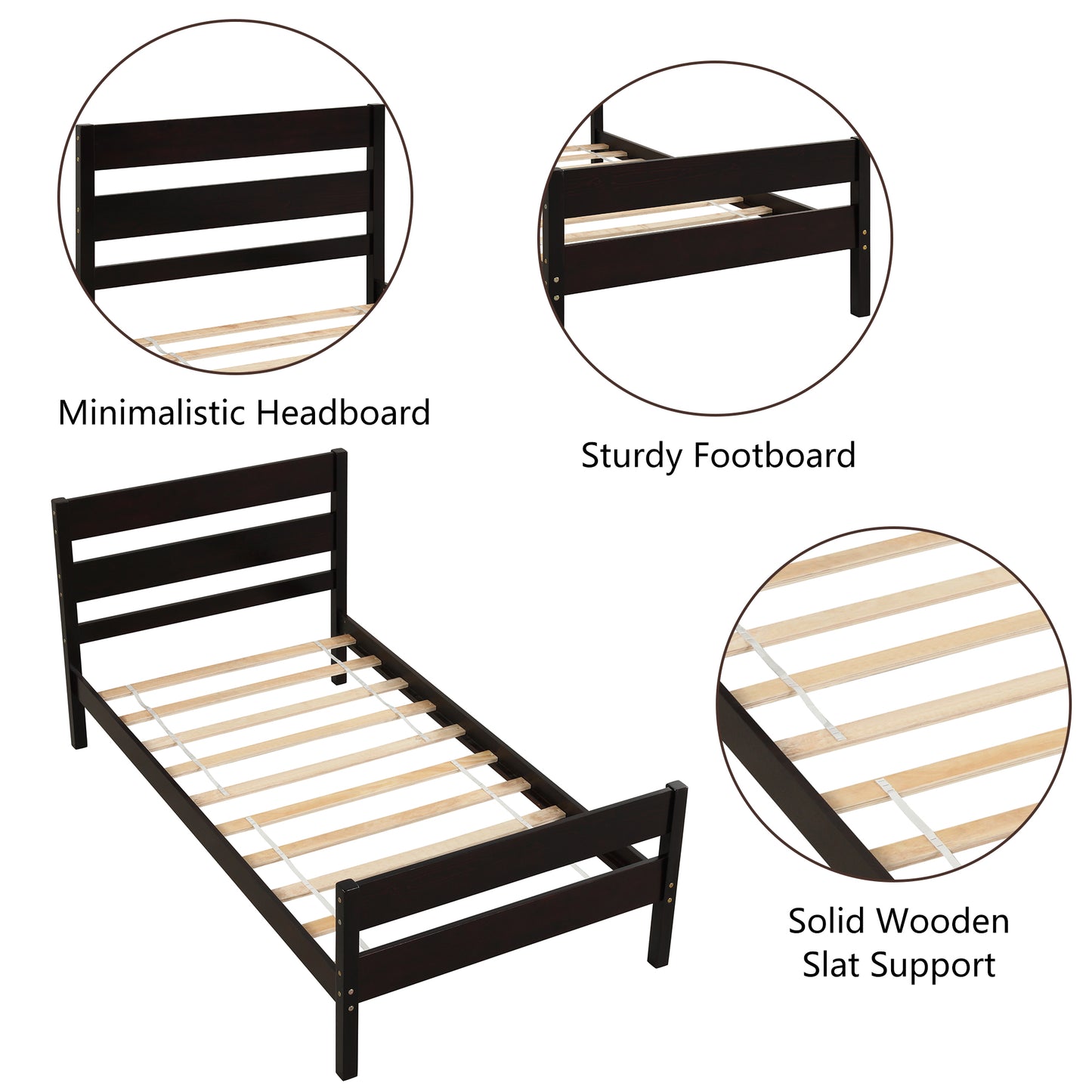 BTMWAY Wood Twin Bed Frame for Kids, Solid Wood Platform Bed Frame with Headboard and Footboard, LJC