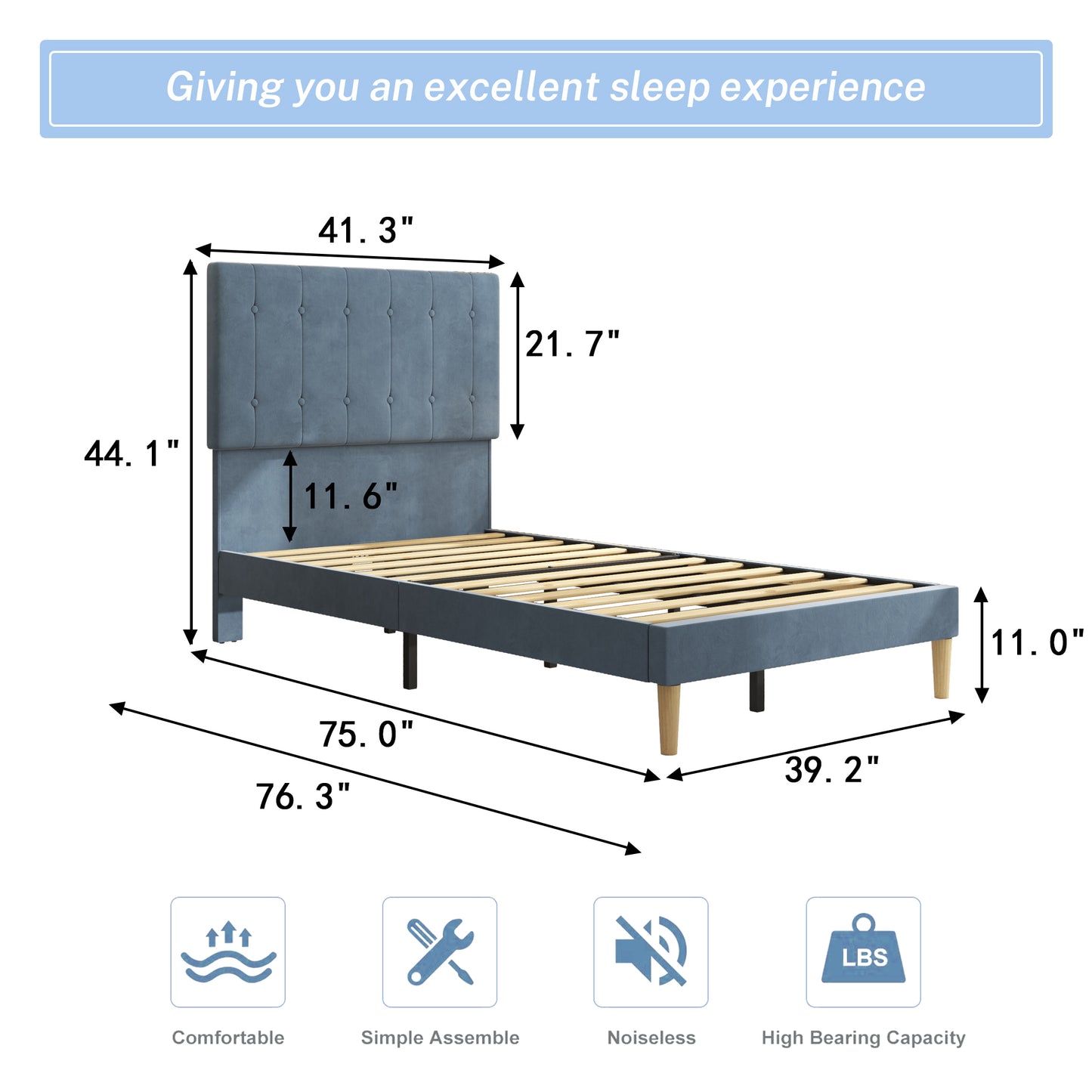 BTMWAY Upholstered Bed Frame, New Upgraded Upholstered Fabric Platform Bed with Headboard, LJC