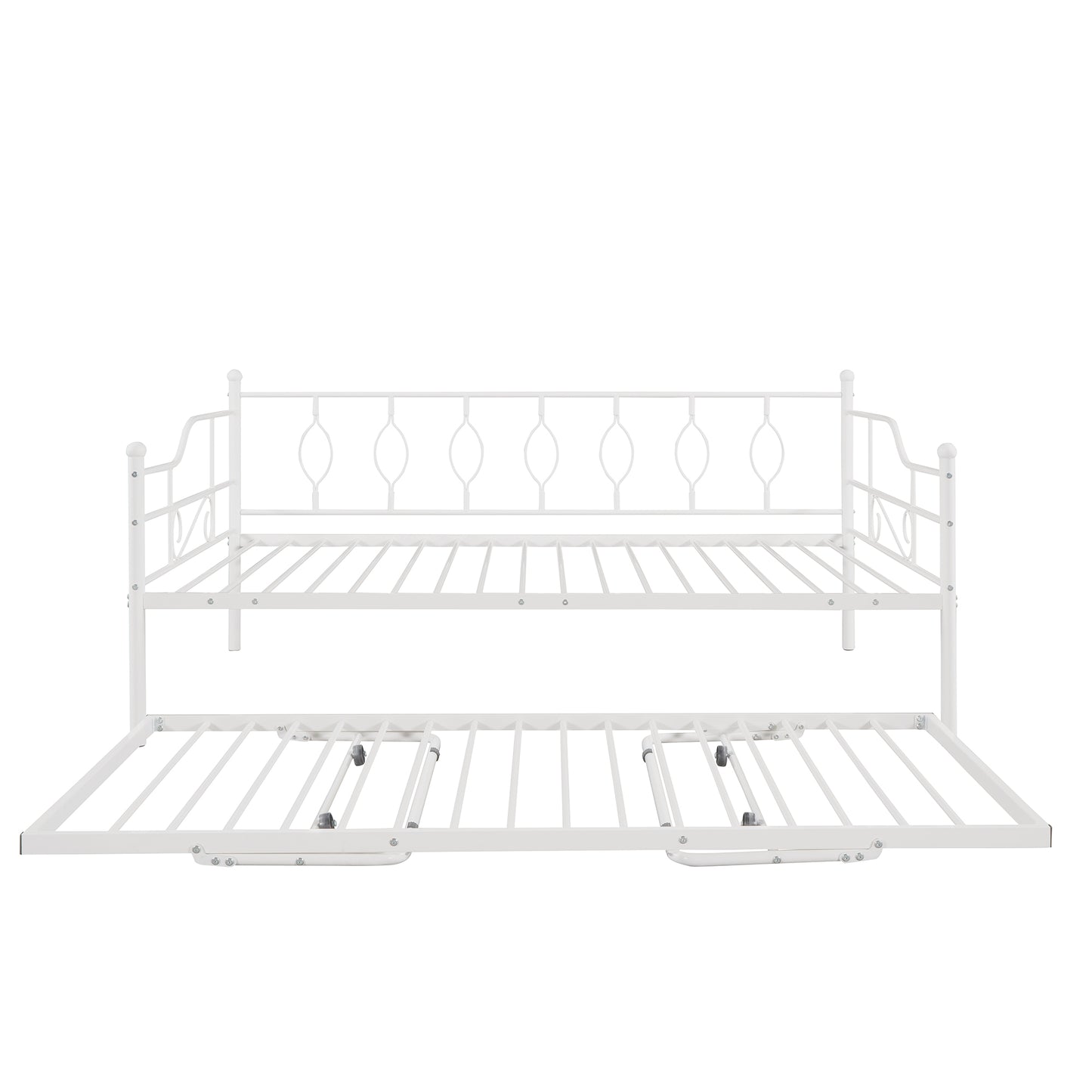 BTMWAY Daybed with Trundle Included, Twin Size Metal Daybed Frame with Adjustable Trundle, Heavy Duty Extendable Daybed with Pop Up Trundle Bed