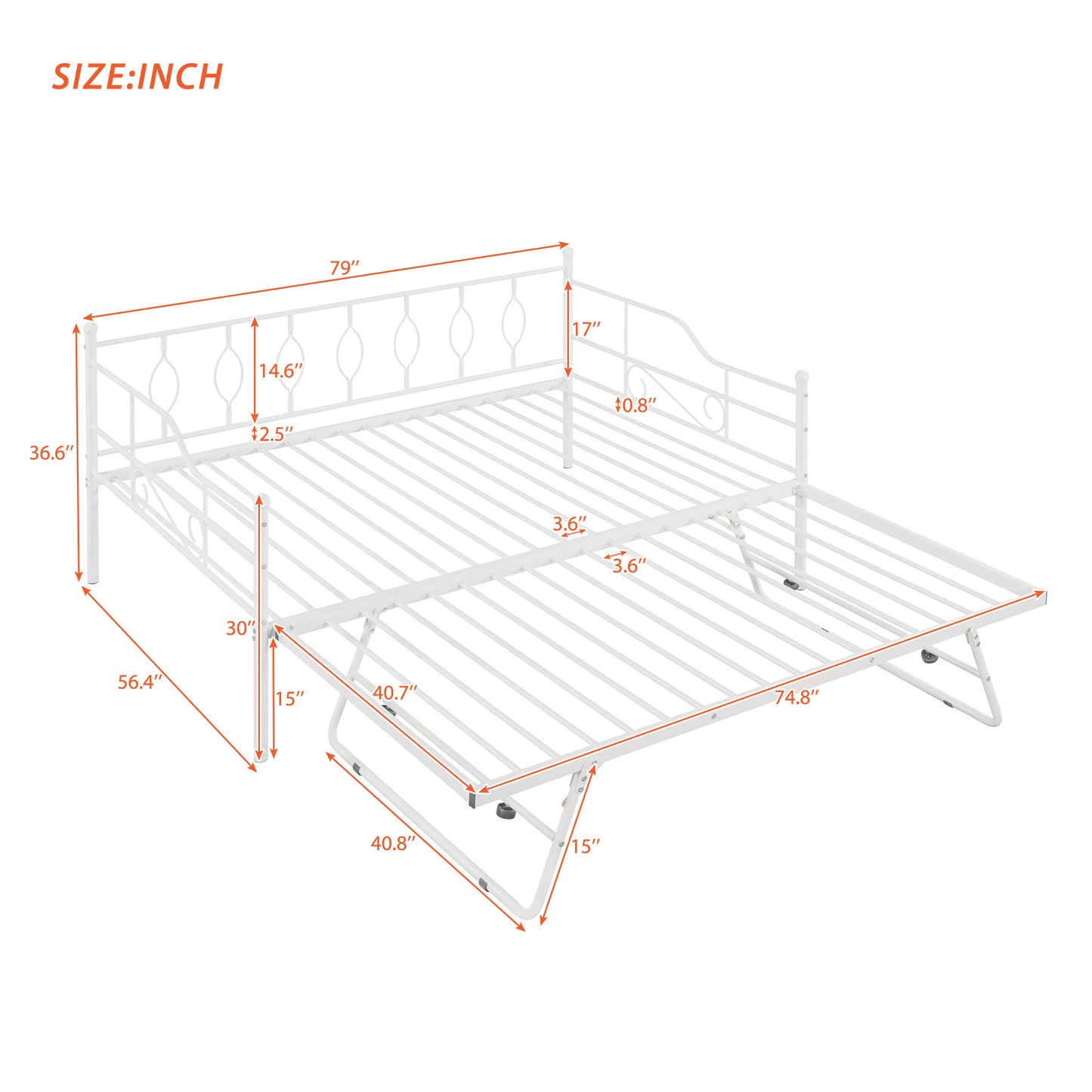 BTMWAY Daybed with Trundle Included, Twin Size Metal Daybed Frame with Adjustable Trundle, Heavy Duty Extendable Daybed with Pop Up Trundle Bed