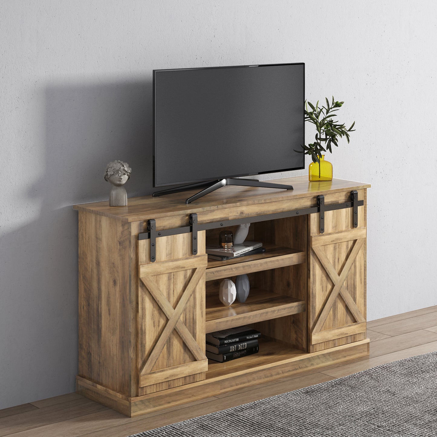 BTMWAY Farmhouse Barn Door TV Stand, LJC