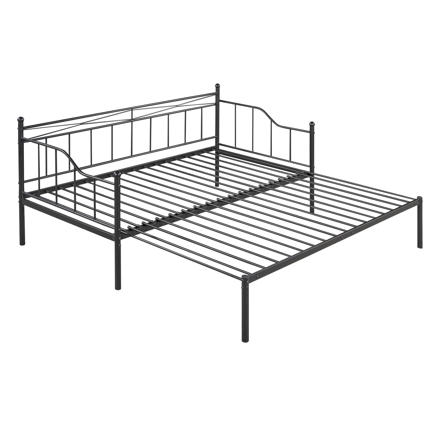 BTMWAY Daybed with Trundle Included, Twin Size Metal Daybed Frame with Adjustable Trundle, Heavy Duty Extendable Daybed with Pop Up Trundle Bed