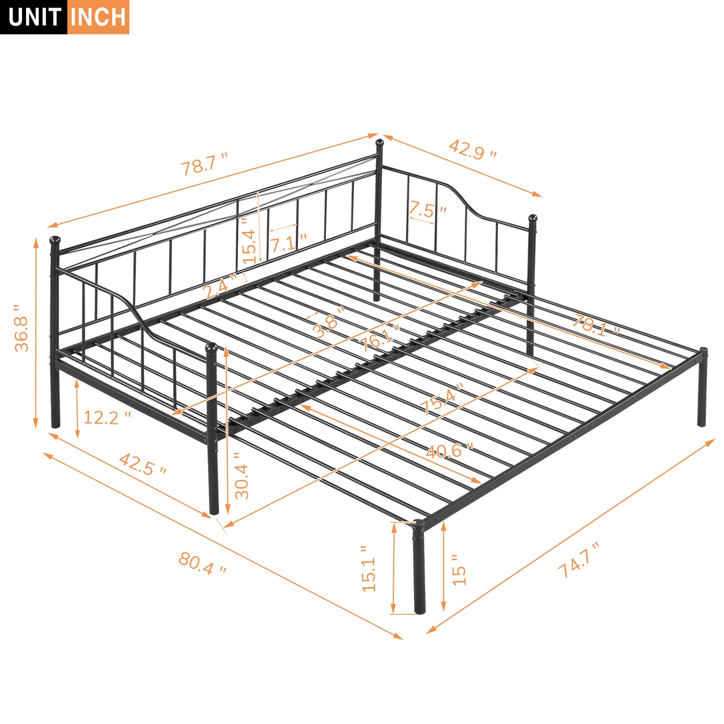 BTMWAY Daybed with Trundle Included, Twin Size Metal Daybed Frame with Adjustable Trundle, Heavy Duty Extendable Daybed with Pop Up Trundle Bed