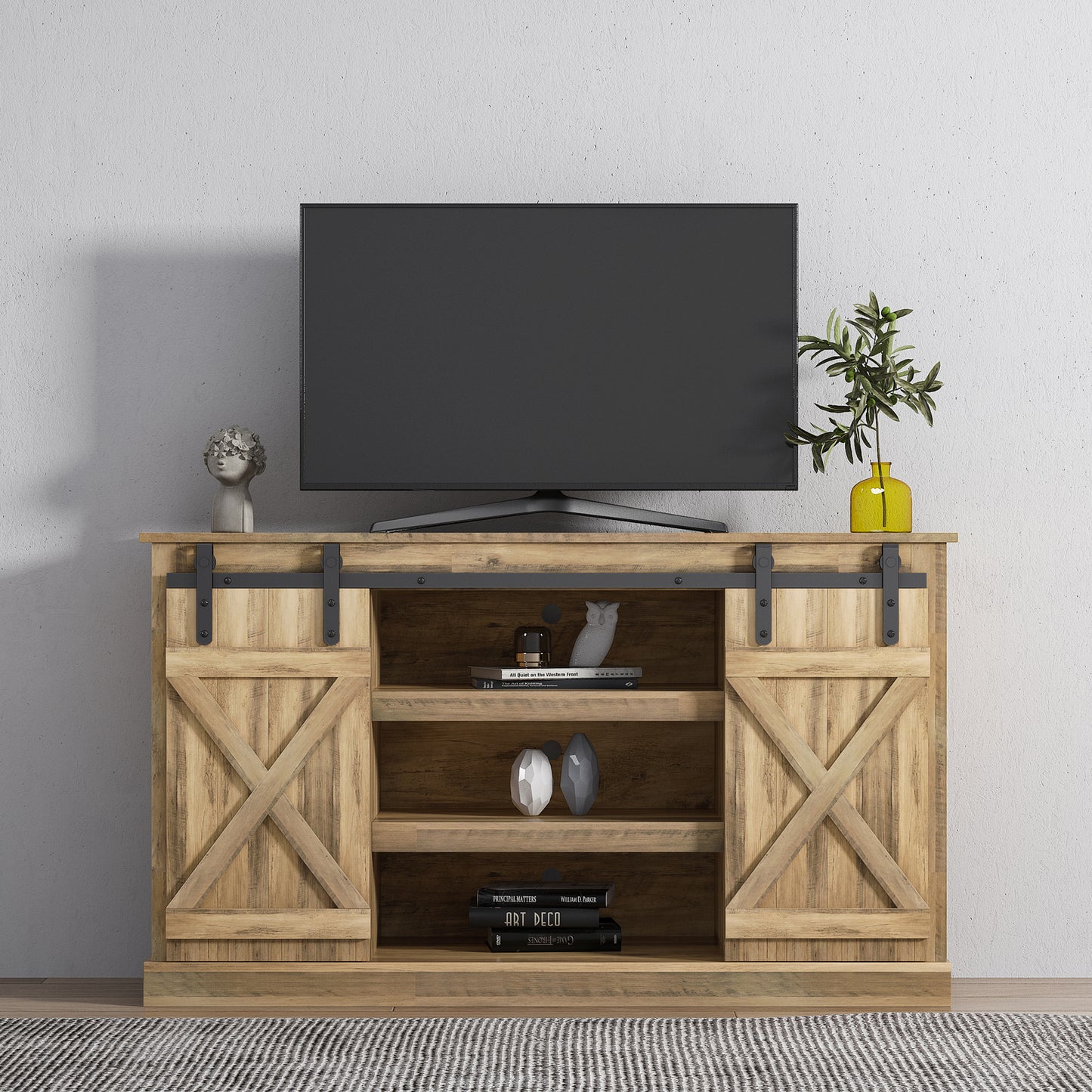 BTMWAY Farmhouse Barn Door TV Stand, LJC