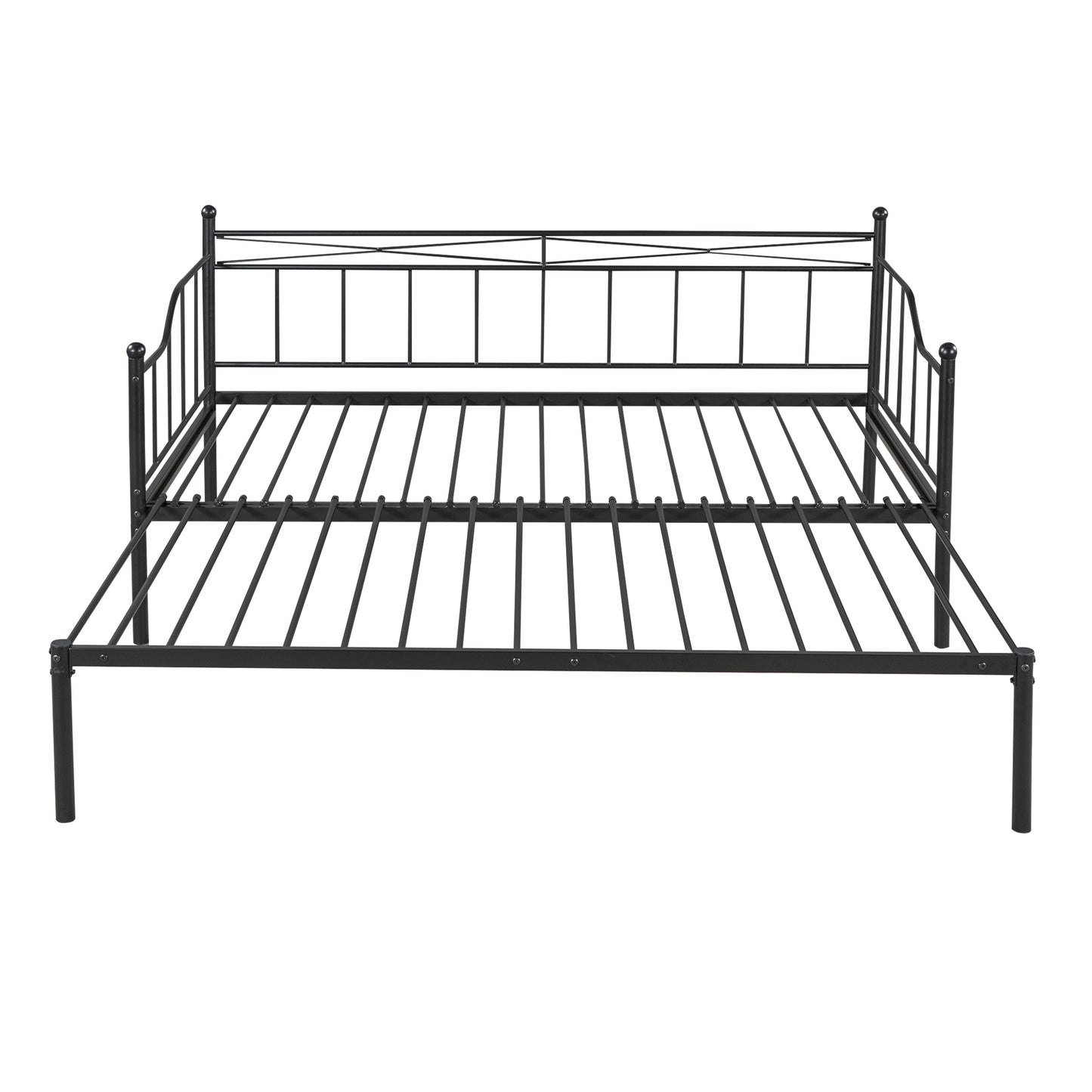 BTMWAY Daybed with Trundle Included, Twin Size Metal Daybed Frame with Adjustable Trundle, Heavy Duty Extendable Daybed with Pop Up Trundle Bed