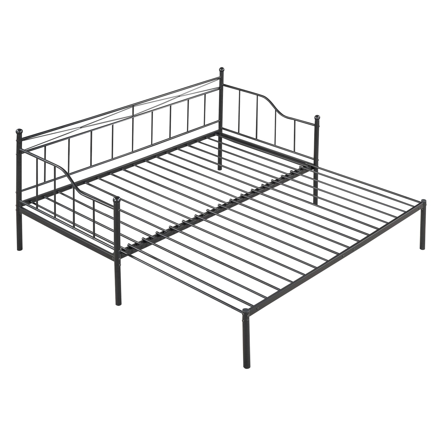 BTMWAY Daybed with Trundle Included, Twin Size Metal Daybed Frame with Adjustable Trundle, Heavy Duty Extendable Daybed with Pop Up Trundle Bed