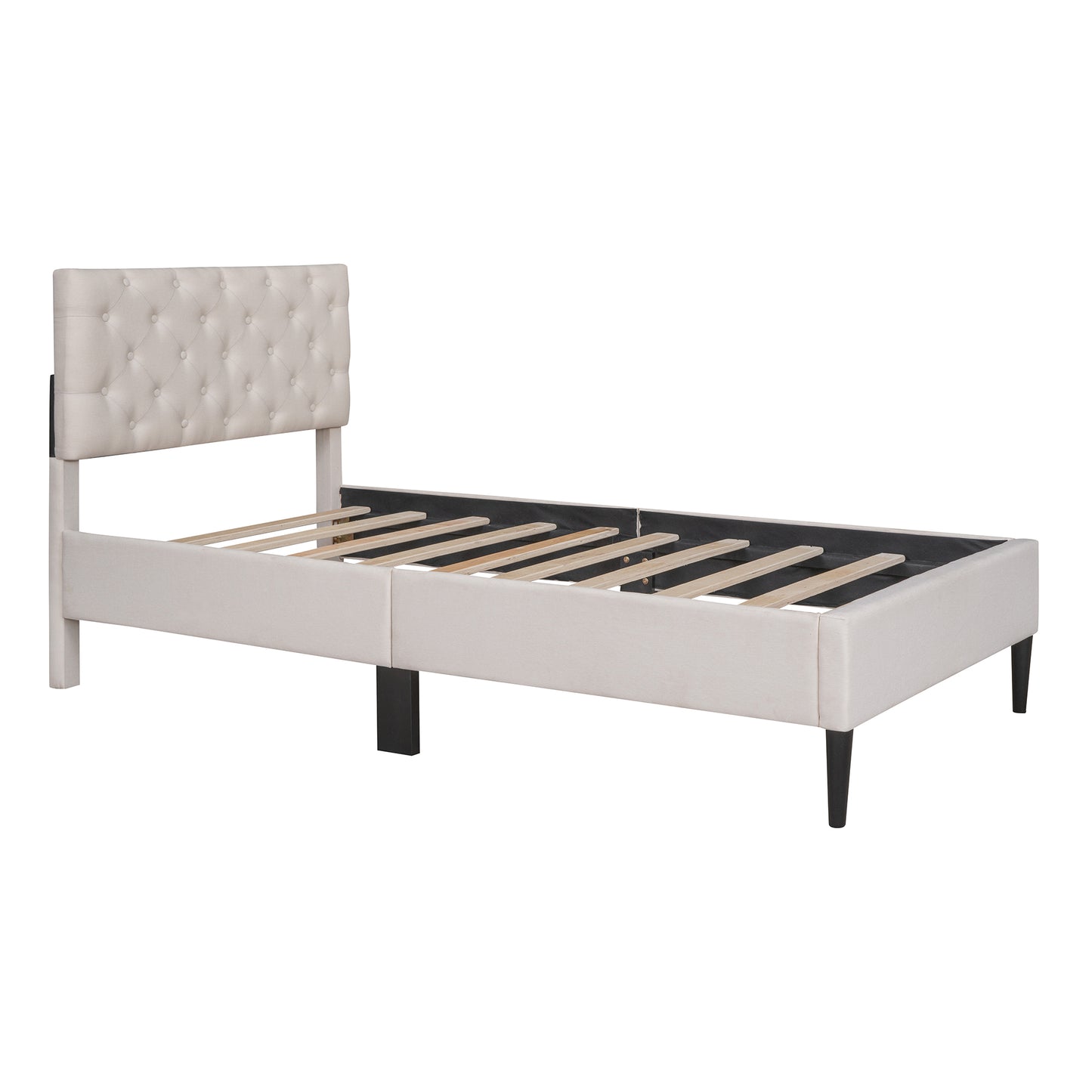 BTMWAY Upholstered Bed Frame, New Upgraded Upholstered Fabric Platform Bed with Headboard, LJC