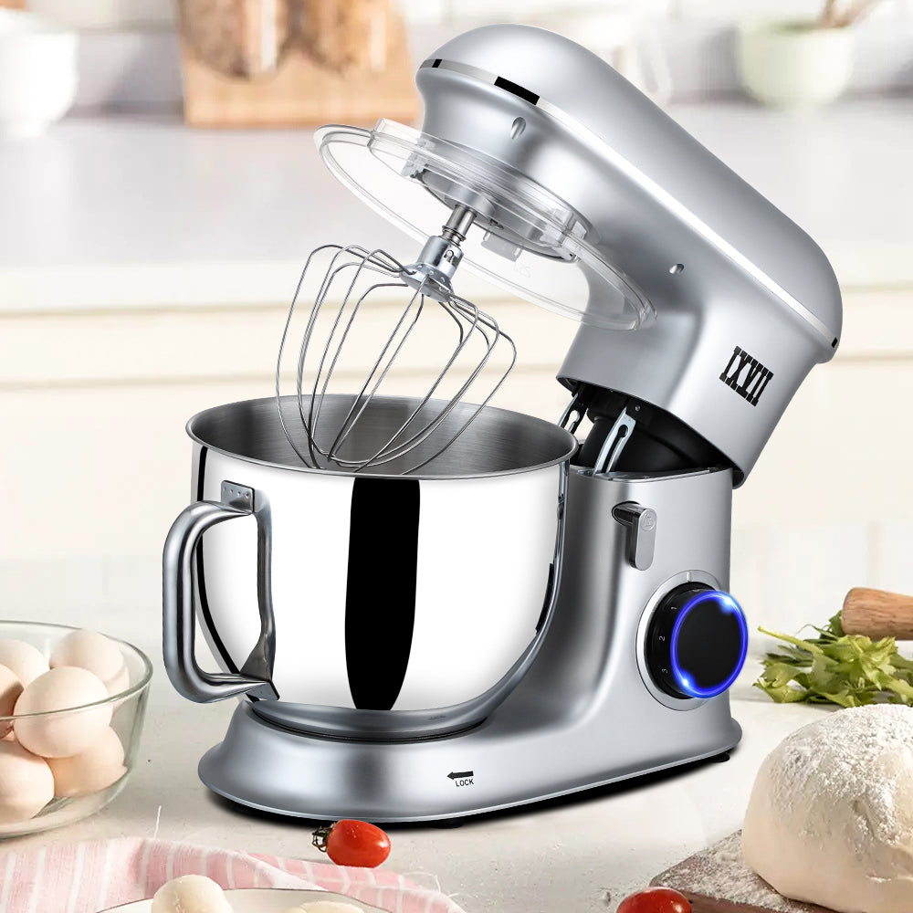 7.4 QT Electric Stand Mixer for Kitchen, 6-Speed Tilt-Head Food Mixer, Silver, A01