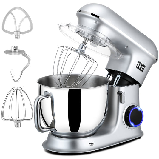 7.4 QT Electric Stand Mixer for Kitchen, 6-Speed Tilt-Head Food Mixer, Silver, A01