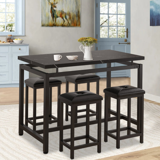 5-Piece Pub Dining Set, BTMWAY Contemporary Bar Dining Table Set, Counter Height Kitchen Dining Room Table and Chairs Set with Stools, Space Saving Apartment High Top Breakfast Nook Table Set, A136