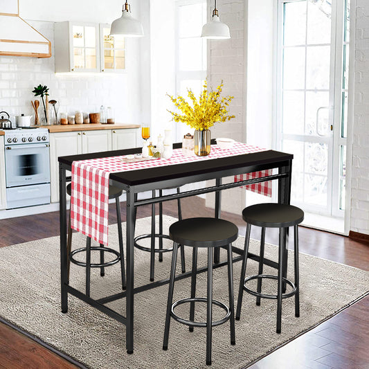 5-Piece Counter Height Table Set, BTMWAY Contemporary Rectangle Bar Dining Table and Chairs Set, High Top Pub Table Set, Metal Kitchen Dining Breakfast Nook Table Set w/4 Chairs, Black, N3166