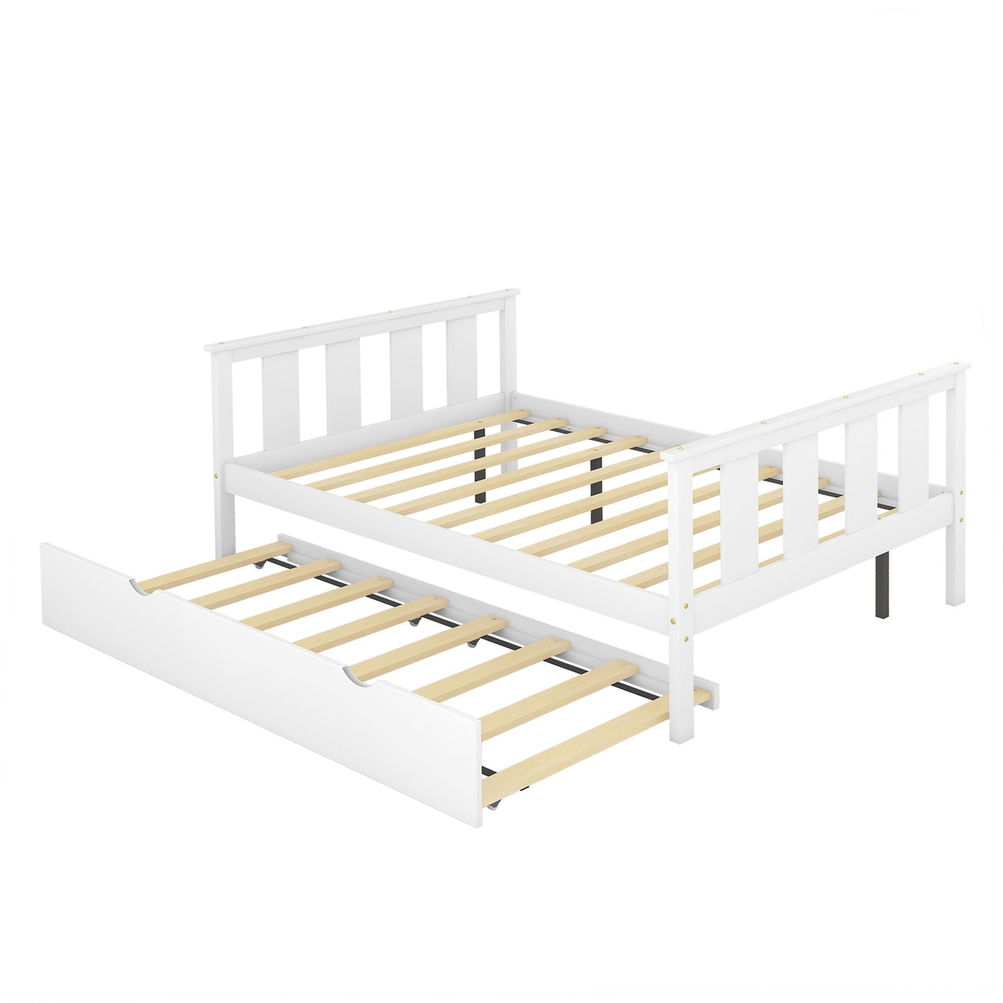 BTMWAY Full Bed with Trundle, New Upgraded Solid Wood Bed Frame, Modern Full Size Platform Bed with Headboard and Trundle Included