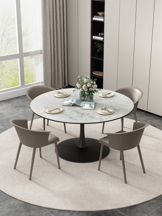 BTMWAY 42-Inch Round Mid-Century Gray Tulip Dining Room Table, Contemporary Breakfast Nook Dining Table for 2~4 Person, Cocktail Table Leisure Table, A3500